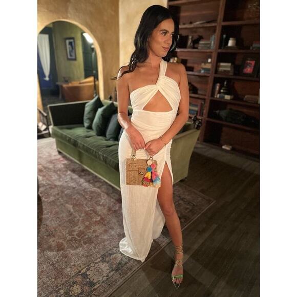 JUST BEE QUEEN White Cutout One Shoulder Cotton High Slit Dress Size Extra Large - Picture 4 of 12